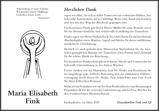 Traueranzeige von Maria Elisabeth Fink von Der Westallgäuer