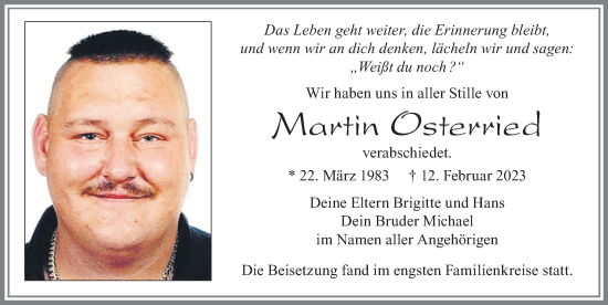 Traueranzeige von Martin Osterried von Allgäuer Zeitung, Marktoberdorf
