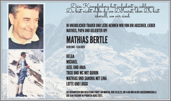 Traueranzeige von Mathias Bertle von Allgäuer Zeitung, Füssen