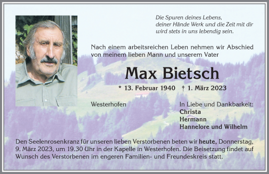 Traueranzeige von Max Bietsch von Allgäuer Anzeigeblatt