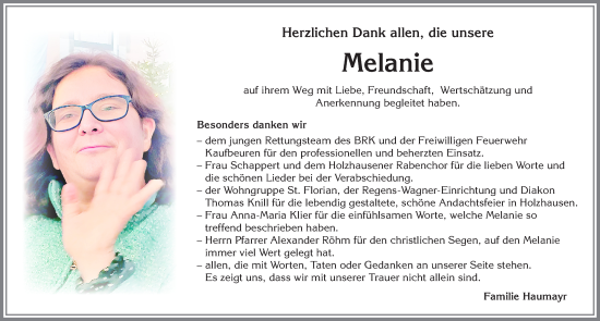 Traueranzeige von Melanie Haumayr von Allgäuer Zeitung, Kaufbeuren/Buchloe
