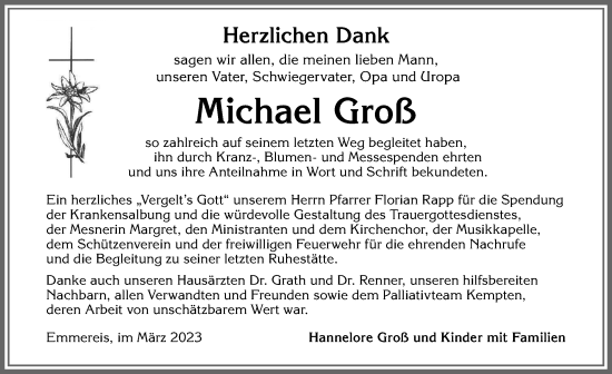 Traueranzeige von Michael Groß von Allgäuer Anzeigeblatt
