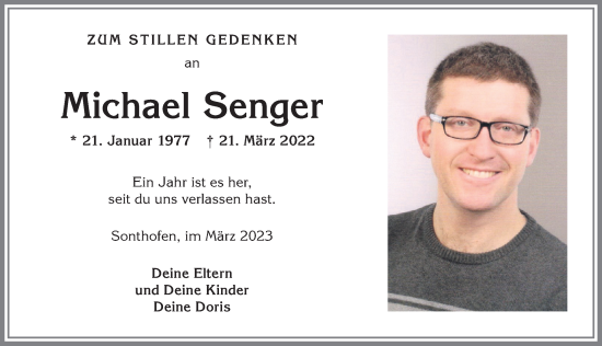 Traueranzeige von Michael Senger von Allgäuer Anzeigeblatt