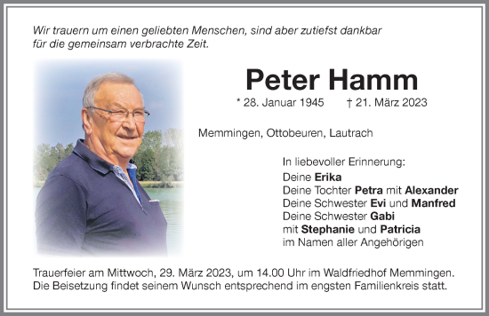 Traueranzeige von Peter Hamm von Memminger Zeitung