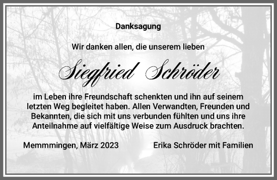 Traueranzeige von Siegfried Schröder von Memminger Zeitung