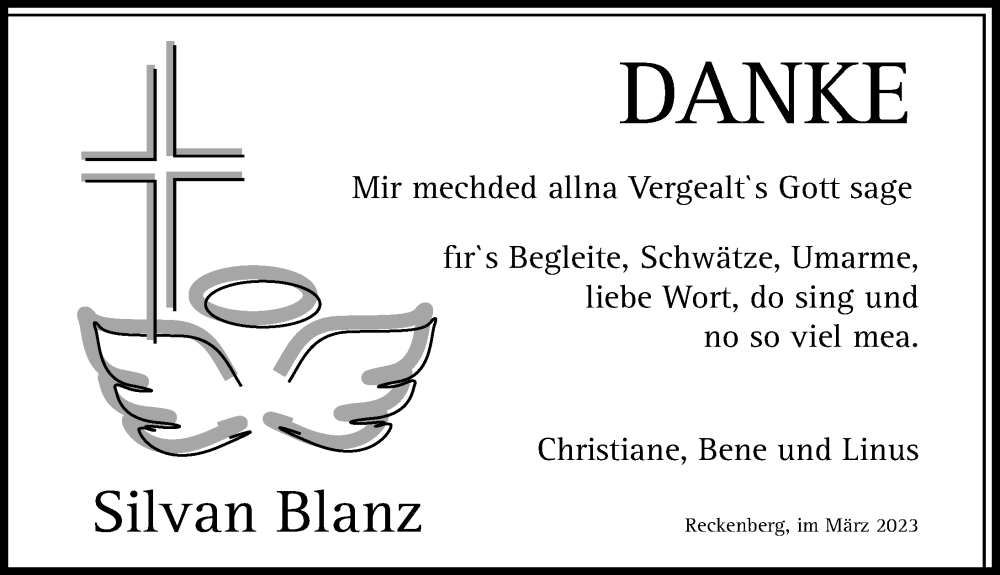  Traueranzeige für Silvan Blanz vom 24.03.2023 aus Allgäuer Anzeigeblatt