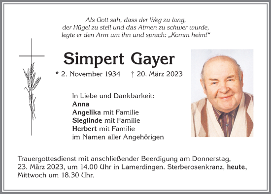 Traueranzeige von Simpert Gayer von Allgäuer Zeitung, Marktoberdorf