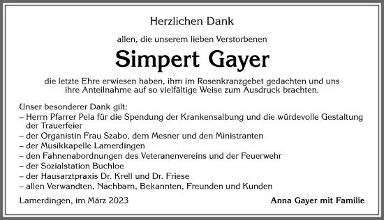 Traueranzeige von Simpert Gayer von Allgäuer Zeitung, Marktoberdorf