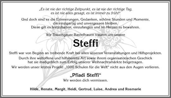 Traueranzeige von Steffi  von Allgäuer Zeitung, Füssen