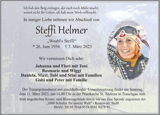 Traueranzeige von Steffi Helmer von Allgäuer Zeitung, Füssen