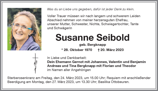 Traueranzeige von Susanne Seibold von Memminger Zeitung
