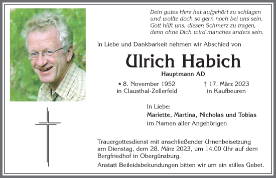 Traueranzeige von Ulrich Habich von Allgäuer Zeitung, Marktoberdorf