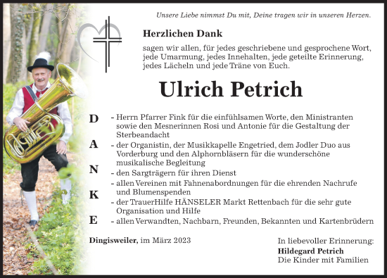 Traueranzeige von Ulrich Petrich von Memminger Zeitung