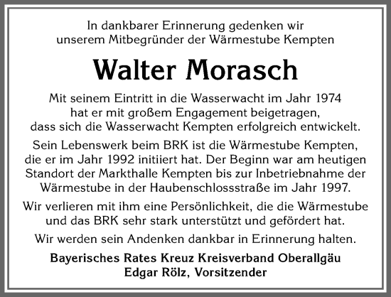 Traueranzeige von Walter Morasch von Allgäuer Zeitung,Kempten