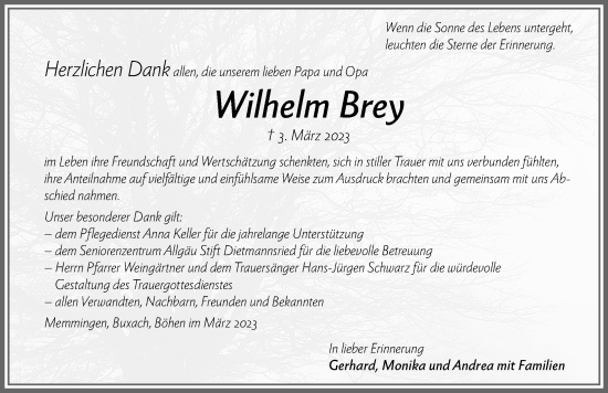 Traueranzeige von Wilhelm Brey von Memminger Zeitung