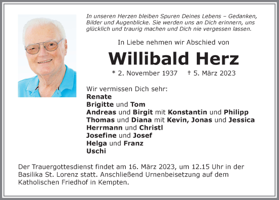 Traueranzeige von Willibald Herz von Allgäuer Zeitung,Kempten