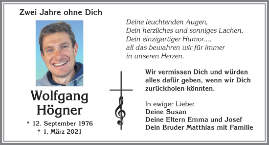 Traueranzeige von Wolfgang Högner von Mindelheimer Zeitung, Augsburger Allgemeine