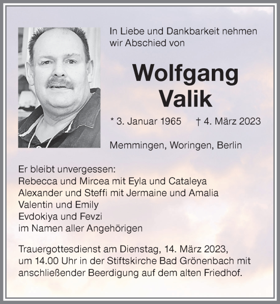 Traueranzeige von Wolfgang Valik von Memminger Zeitung