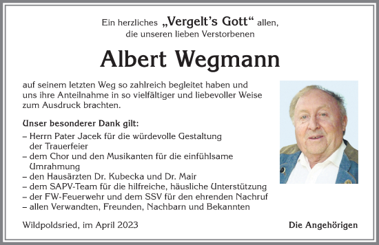 Traueranzeige von Albert Wegmann von Allgäuer Zeitung,Kempten