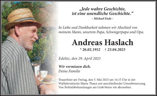 Traueranzeige von Andreas Haslach von Der Westallgäuer