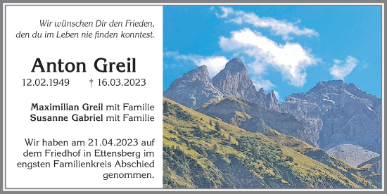 Traueranzeige von Anton Greil von Allgäuer Anzeigeblatt