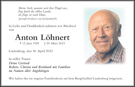 Traueranzeige von Anton Löhnert von Der Westallgäuer
