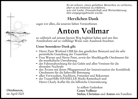 Traueranzeige von Anton Vollmar von Memminger Zeitung