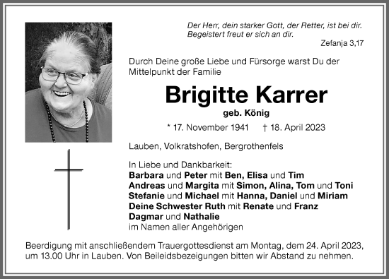 Traueranzeige von Brigitte Karrer von Memminger Zeitung