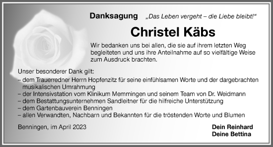 Traueranzeige von Christel Käbs von Memminger Zeitung