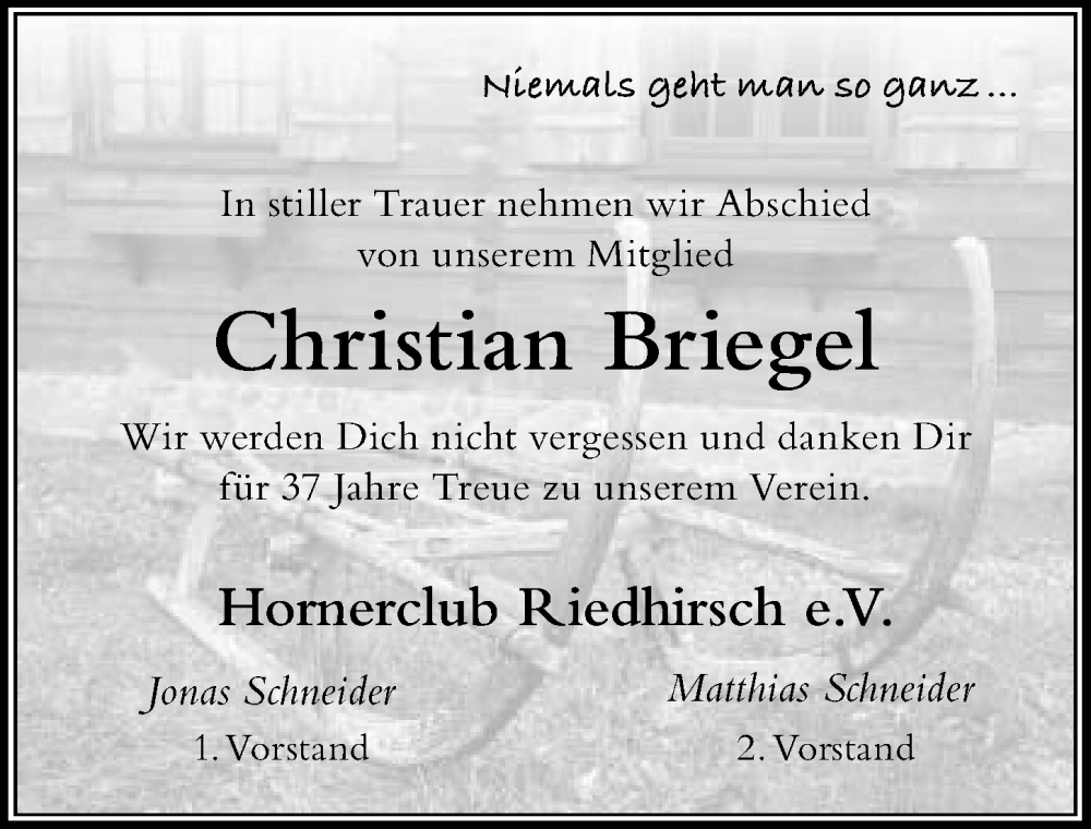  Traueranzeige für Christian Briegel vom 17.04.2023 aus Der Westallgäuer