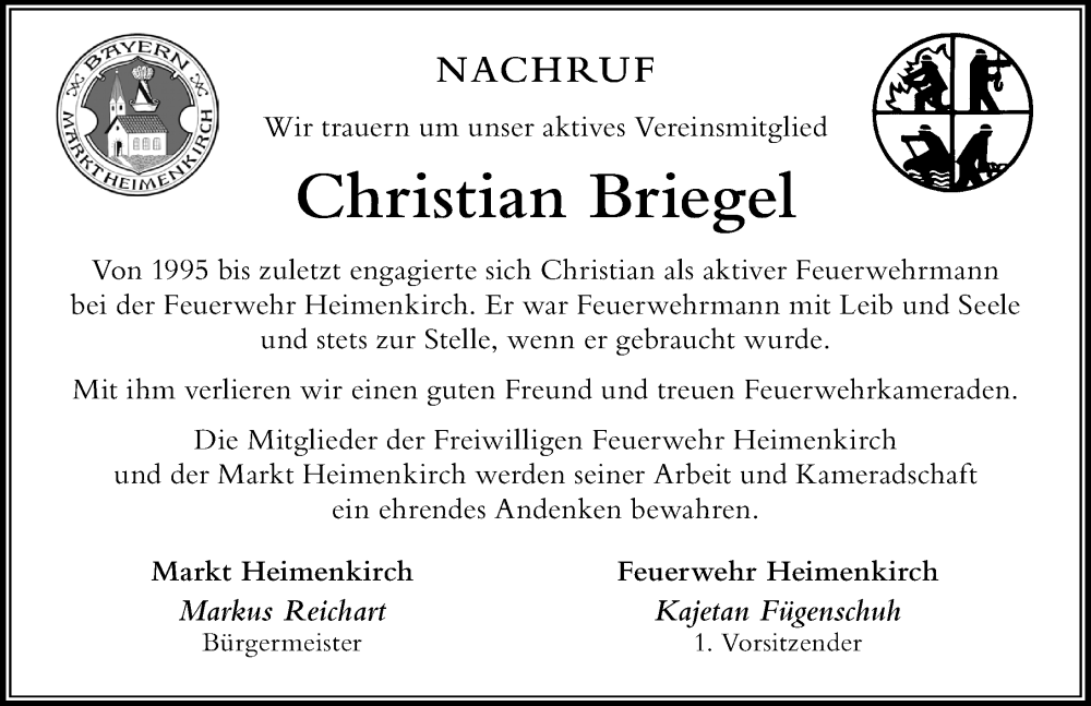  Traueranzeige für Christian Briegel vom 18.04.2023 aus Der Westallgäuer