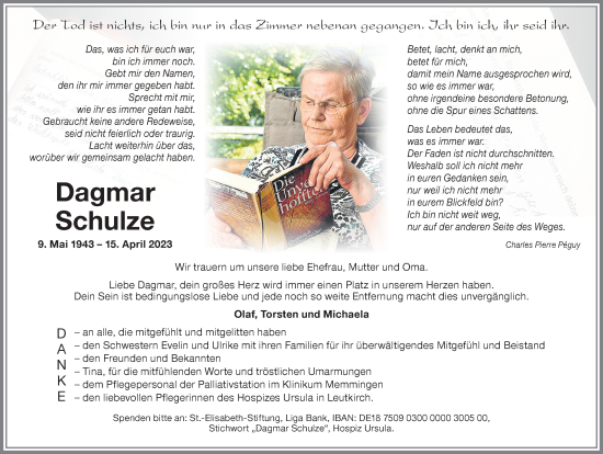 Traueranzeige von Dagmar Schulze von Memminger Zeitung