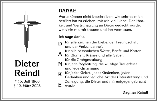 Traueranzeige von Dieter Reindl von Allgäuer Zeitung,Kempten