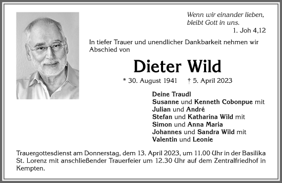 Traueranzeige von Dieter Wild von Allgäuer Zeitung,Kempten