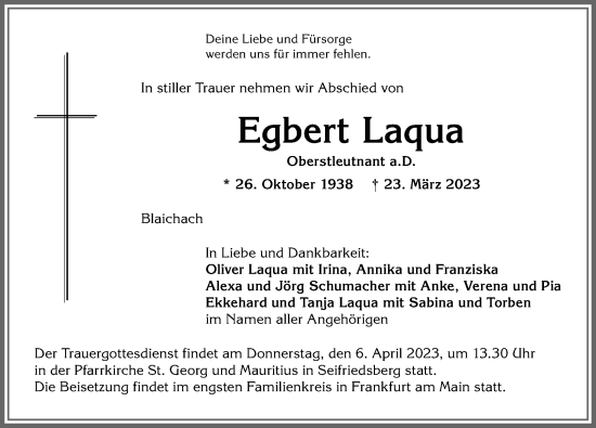 Traueranzeige von Egbert Laqua von Allgäuer Anzeigeblatt