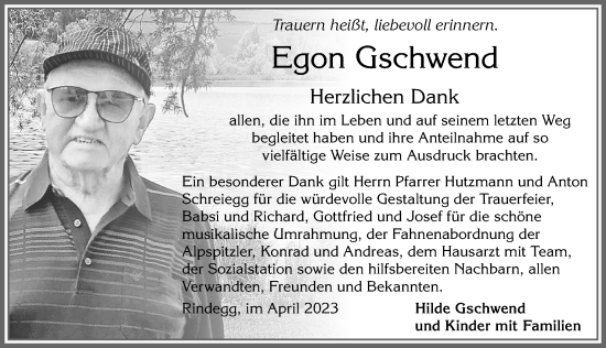 Traueranzeige von Egon Gschwend von Allgäuer Zeitung, Füssen