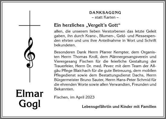 Traueranzeige von Elmar Gogl von Allgäuer Anzeigeblatt