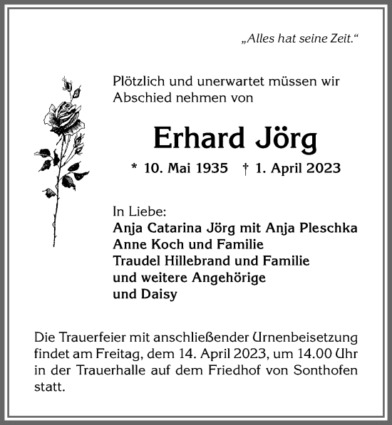 Traueranzeige von Erhard Jörg von Allgäuer Anzeigeblatt
