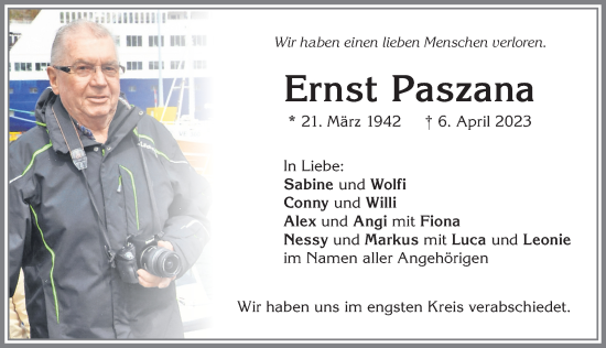 Traueranzeige von Ernst Paszana von Allgäuer Zeitung,Kempten