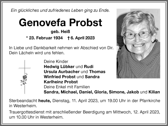 Traueranzeige von Genovefa Probst von Memminger Zeitung