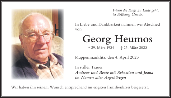 Traueranzeige von Georg Heumos von Der Westallgäuer