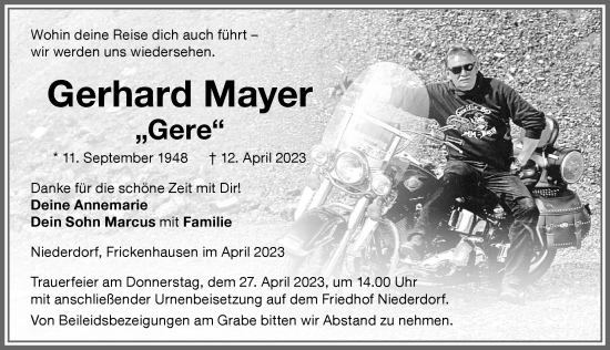 Traueranzeige von Gerhard Mayer von Memminger Zeitung