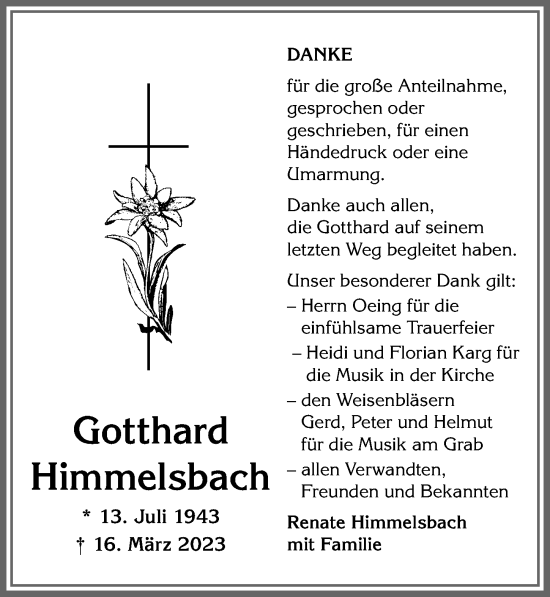 Traueranzeige von Gotthard Himmelsbach von Allgäuer Anzeigeblatt