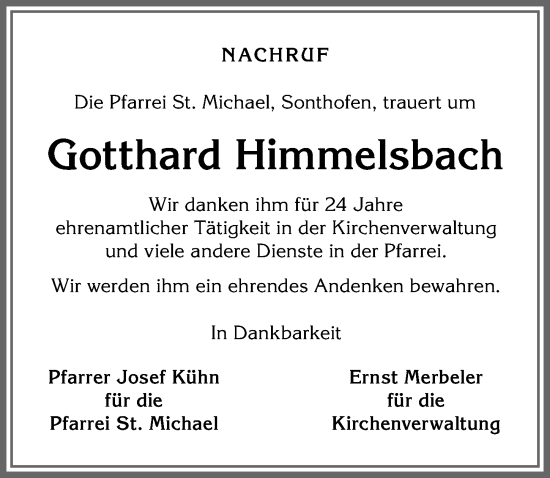 Traueranzeige von Gotthard Himmelsbach von Allgäuer Anzeigeblatt