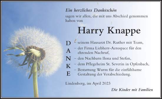 Traueranzeige von Harry Knappe von Der Westallgäuer