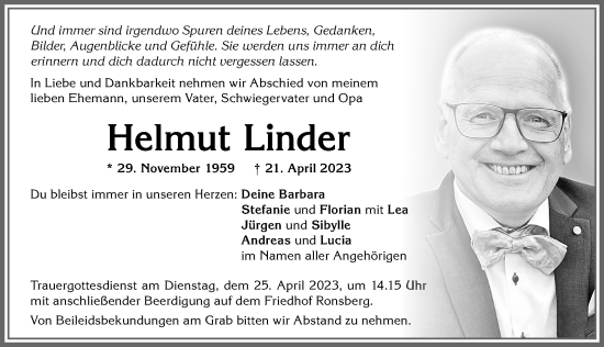 Traueranzeige von Helmut Linder von Allgäuer Zeitung, Marktoberdorf