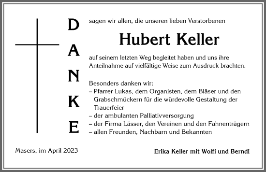 Traueranzeige von Hubert Keller von Allgäuer Zeitung,Kempten