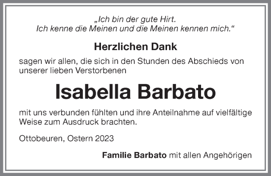 Traueranzeige von Isabella Barbato von Memminger Zeitung