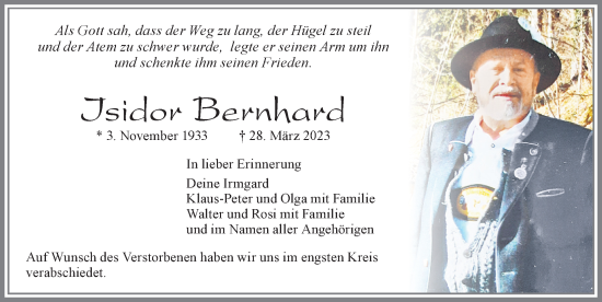 Traueranzeige von Isidor Bernhard von Allgäuer Zeitung, Füssen