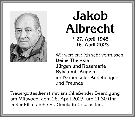 Traueranzeige von Jakob Albrecht von Allgäuer Zeitung,Kempten